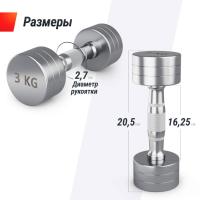 Гантель UNIX Fit PRO круглая хромированная 3 кг, 2 шт.