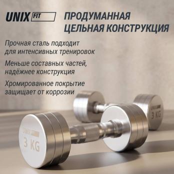 Гантель UNIX Fit PRO круглая хромированная 3 кг, 2 шт.