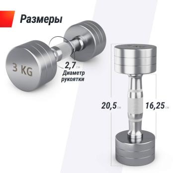 Гантель UNIX Fit PRO круглая хромированная 3 кг, 2 шт.