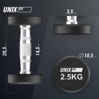 Гантель UNIX Fit PRO круглая обрезиненная 2,5 кг, 2 шт.