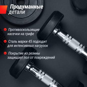 Гантель UNIX Fit PRO круглая обрезиненная 2,5 кг, 2 шт.