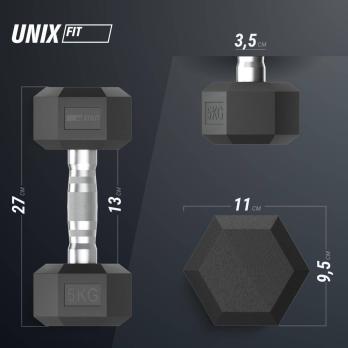 Гантель гексагональная UNIX Fit обрезиненная 5 кг, 2 шт.
