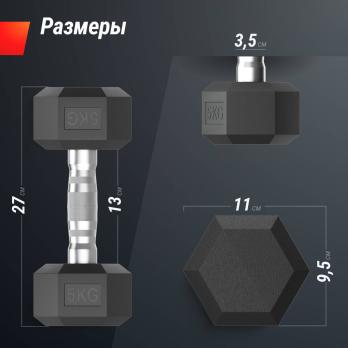Гантель гексагональная UNIX Fit обрезиненная 5 кг, 2 шт.