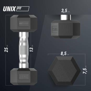 Гантель гексагональная UNIX Fit обрезиненная 2,5 кг, 2 шт.