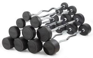 Штанга неразборная обрезиненная 45 кг. Изогнутый гриф. VictoryFit VF-DX5450