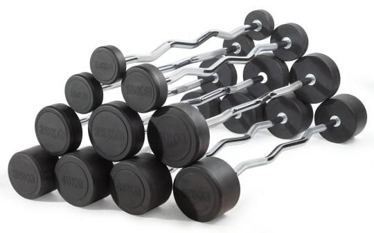 Штанга неразборная обрезиненная 45 кг. Изогнутый гриф. VictoryFit VF-DX5450