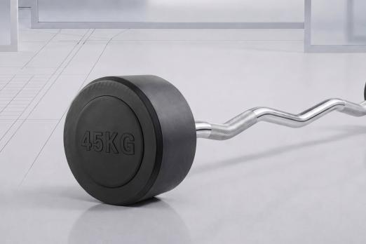 Штанга неразборная обрезиненная 45 кг. Изогнутый гриф. VictoryFit VF-DX5450