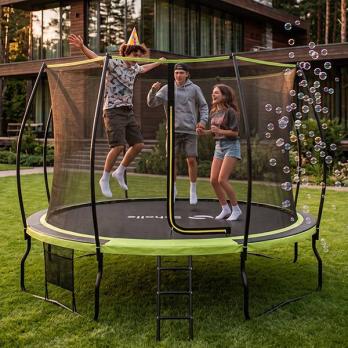 Батут каркасный 420см (14фут), SCHOLLE, JUMPER, с защитной сеткой и лестницей, зеленый