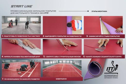 Профессиональное напольное покрытие для настольного тенниса ITTF 6 мм(красное)